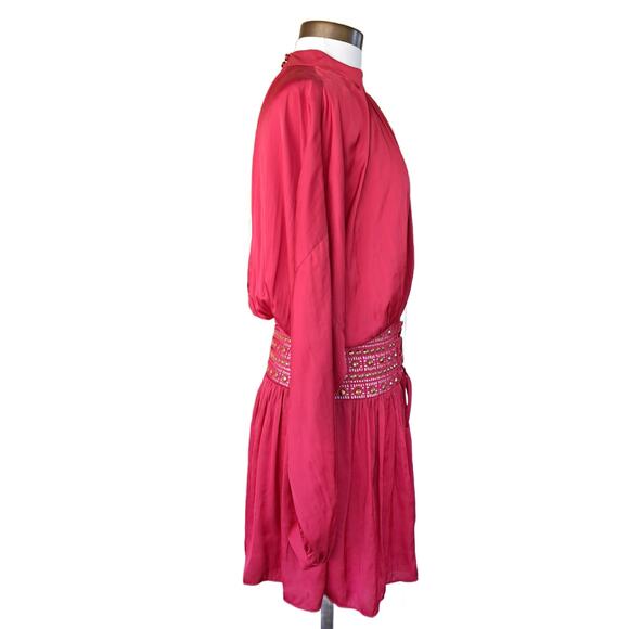 Ramy Brook Red Stella Drop-Waist Shiny Corset Red Mini Dress Size 6 - Picture 4 of 12